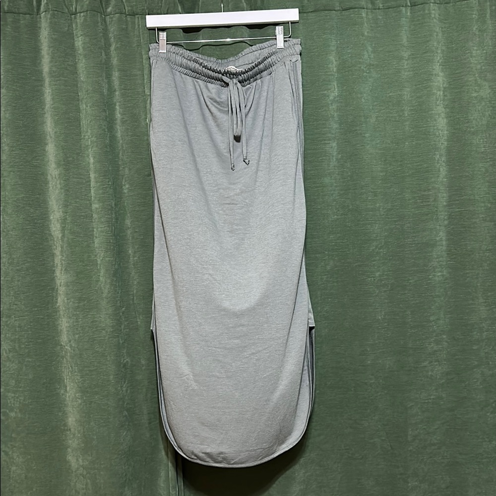 Light Olive Green Maxi Pencil Skirt with Tie Front and Slit L